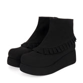 Round Toe Ruffle College Style Lolita Platform Boots